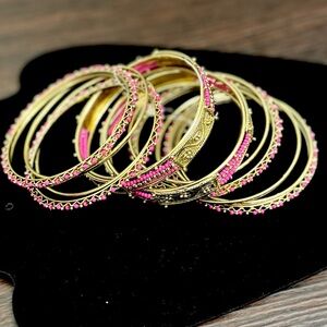 Gold Bangle | Pink Beaded Stackable Bangles
